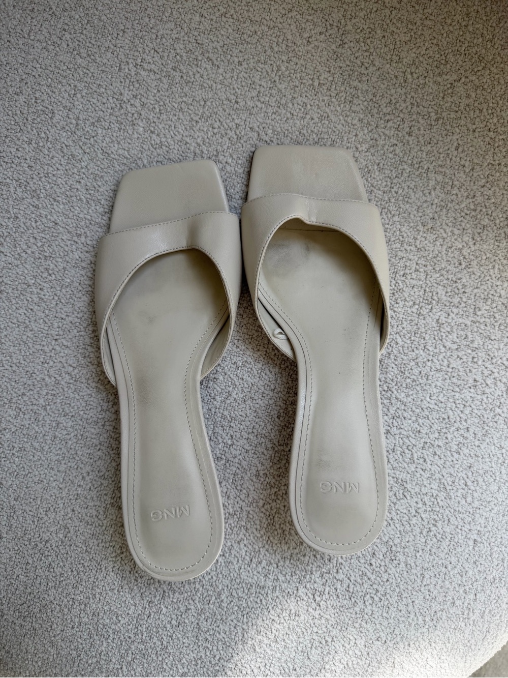 Beige Square-Toe Slide Sandals